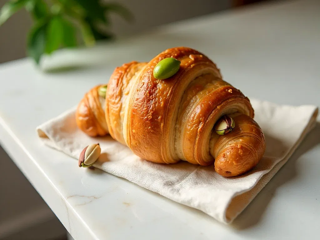 Croissante aurii pe tejgheaua unei brutării